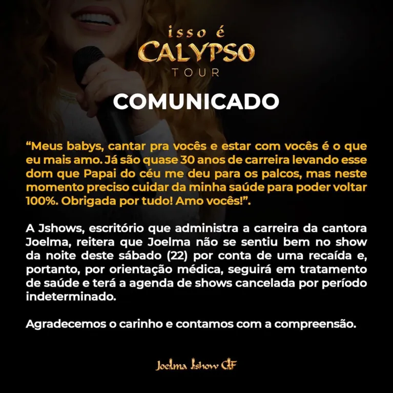 Nota da cantora Joelma.