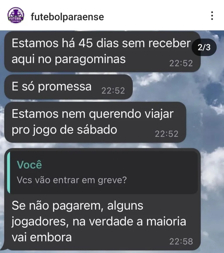 Uma das mensagens enviadas pelos jogadores do PFC.