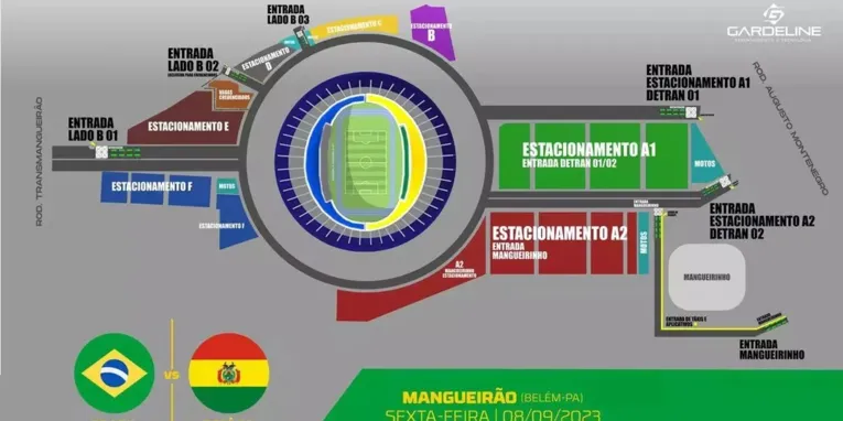 Veja como estarão dispostas as vagas e entradas de estacionamento para o Jogo da Seleção