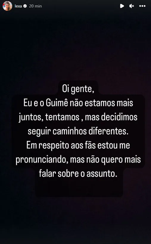 Lexa anuncia término com MC Guimê pela 3ª vez