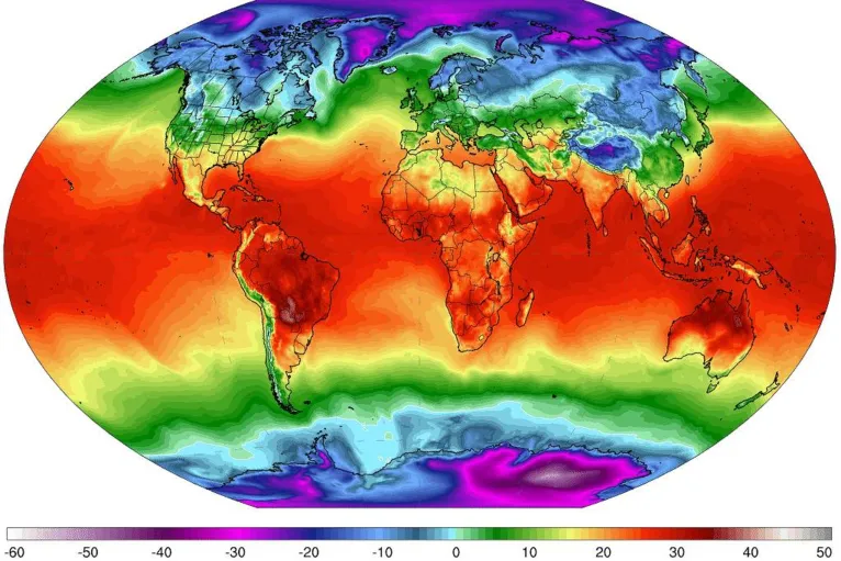 Mapa elaborado pelo Instituto de Mudança Climática da Universidade do Maine mostra a média da temperatura global na última sexta-feira (17).