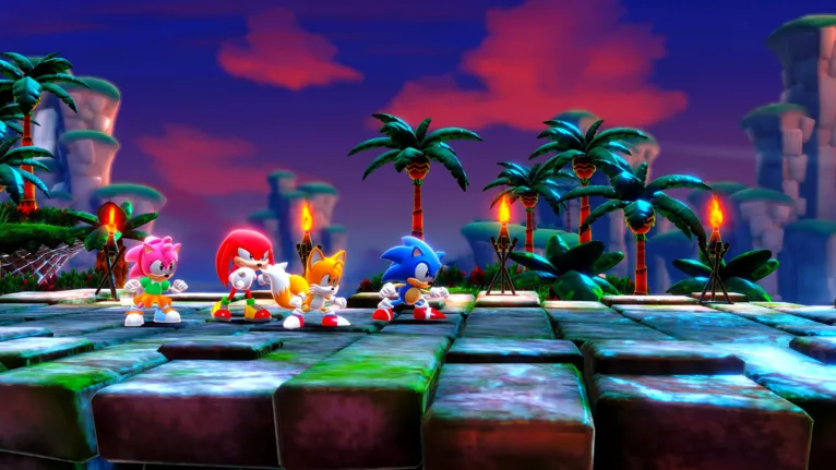 "Sonic Superstars" têm quatro personagens controláveis, além do protagonista Sonic: Tails, Knuckles, Amy e a novata Trip.