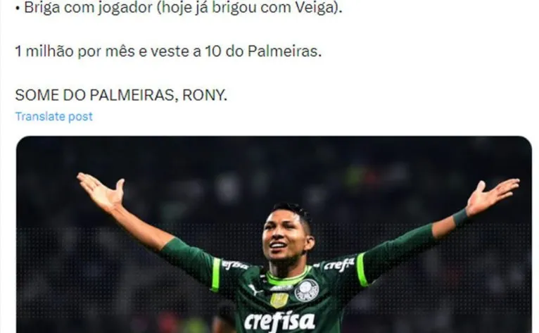 Após derrota, torcida do Palmeiras coloca Rony como culpado