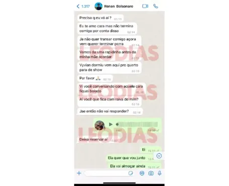 Ex-assessor mostra mensagens íntimas com Renan Bolsonaro