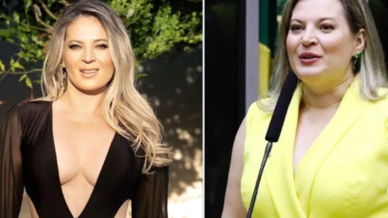 Na esquerda, o corpo atual de Joice. Na direita, como ela estava quando exercia o cargo de deputada.
