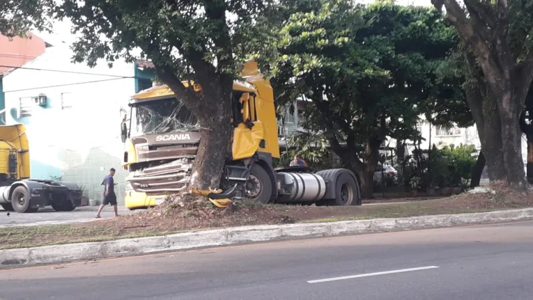Caminhão colide com árvore na Pedro Álvares Cabral