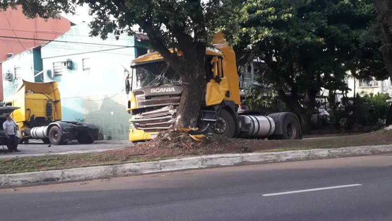 Caminhão colide com árvore na Pedro Álvares Cabral