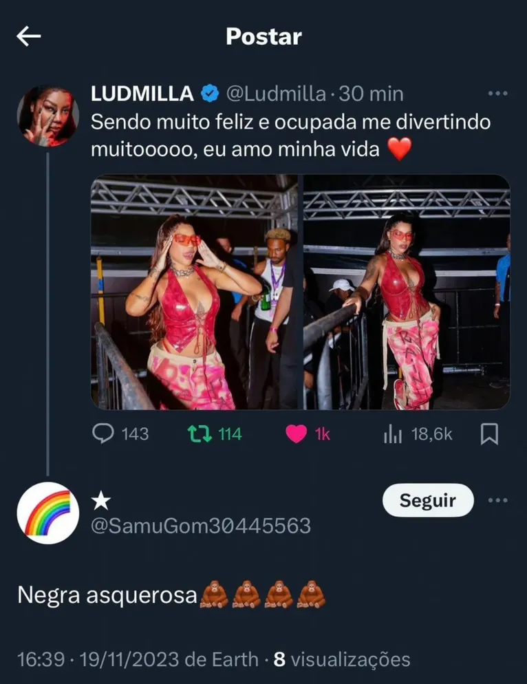 Ludmilla vira alvo de ataques racistas nas redes sociais