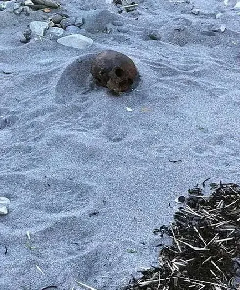 Crânio de metal encontrado na praia de Seapoint Beach