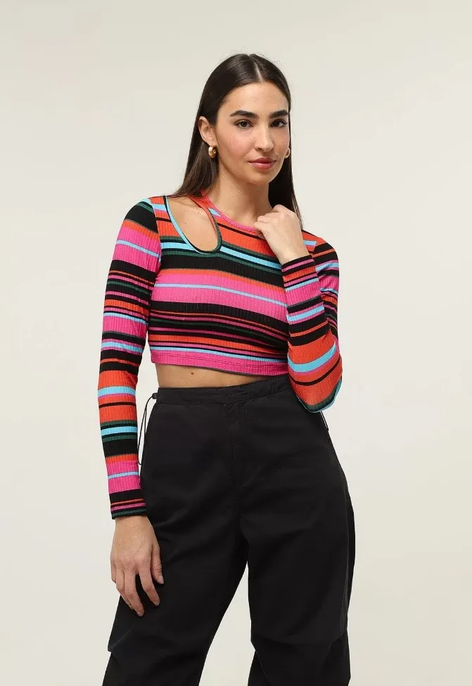 Blusa Cropped Canelada Colcci Listrada Pink