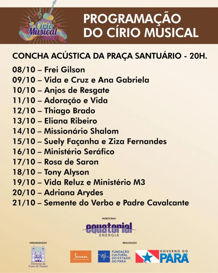 Círio Musical começa este domingo (8). Veja a programação