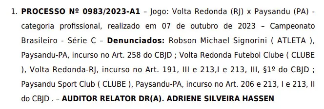 Julgamento do Paysandu e Volta Redonda é remarcado no STJD