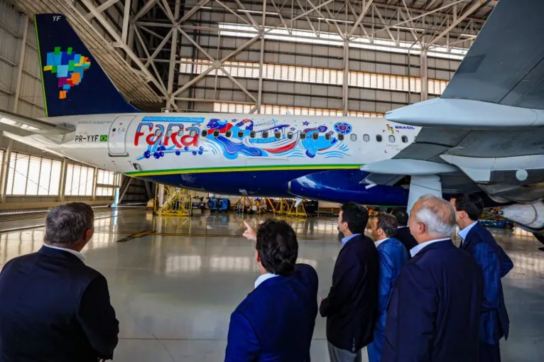 Aeronave modelo Airbus A320neo de prefixo PR-YYF é a primeira da Azul Linhas Aéreas a receber pintura em homenagem ao Pará