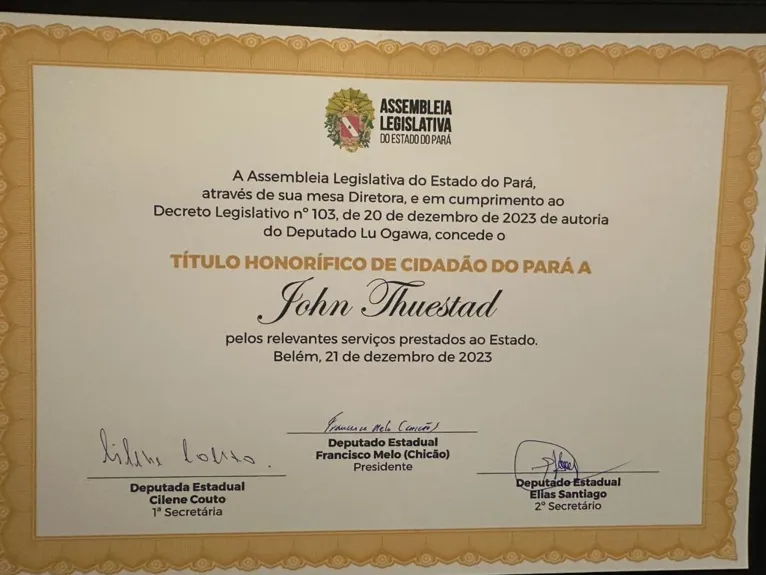 Executivo da Hydro recebe título de cidadão do Pará