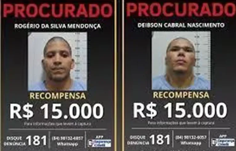 Polícia oferece recompensa pela captura de fugitivos de Mossoró