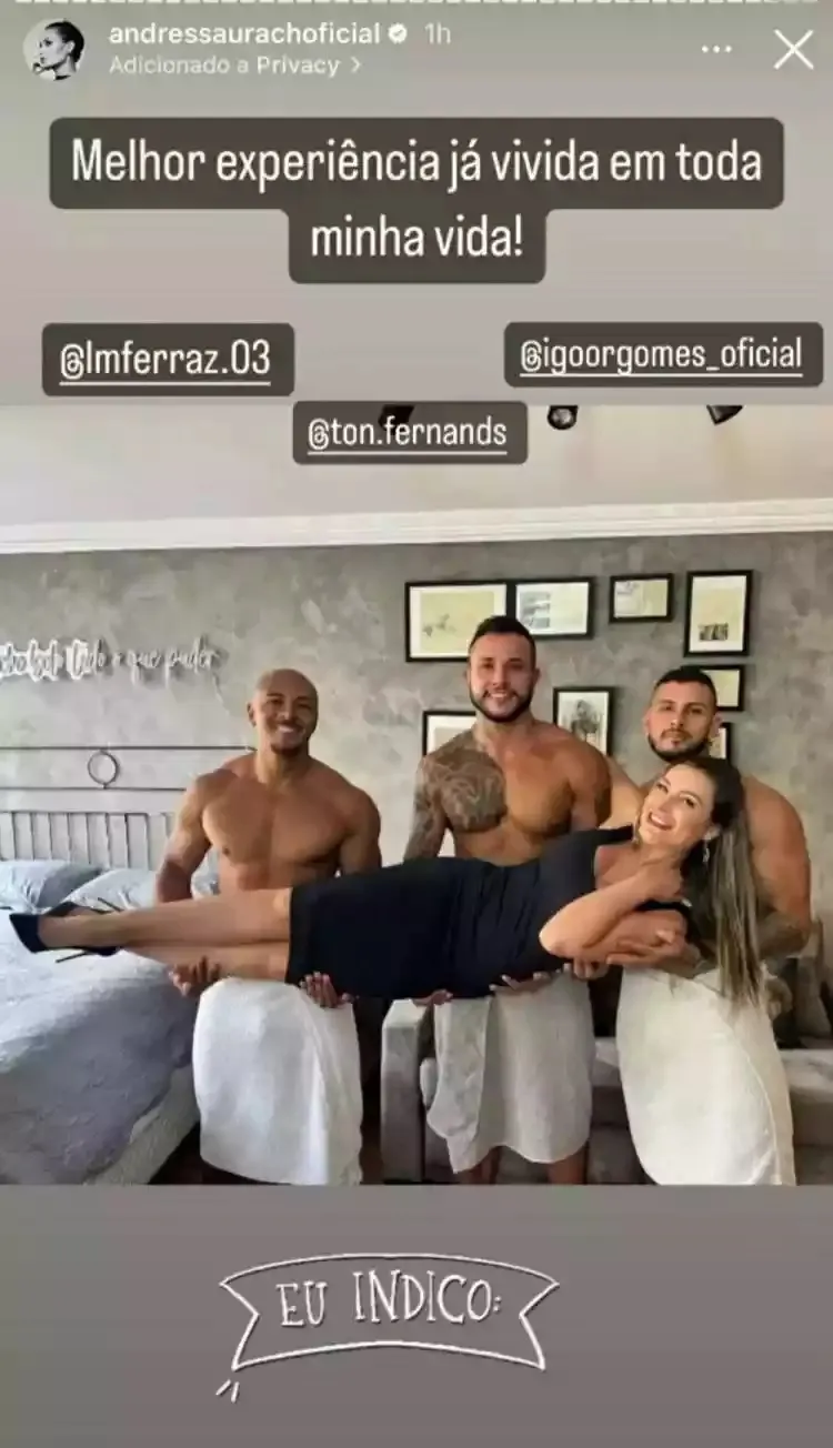 Andressa Urach com os atores Ton Fernandes, Igor Gomes e Lucas Matheus.