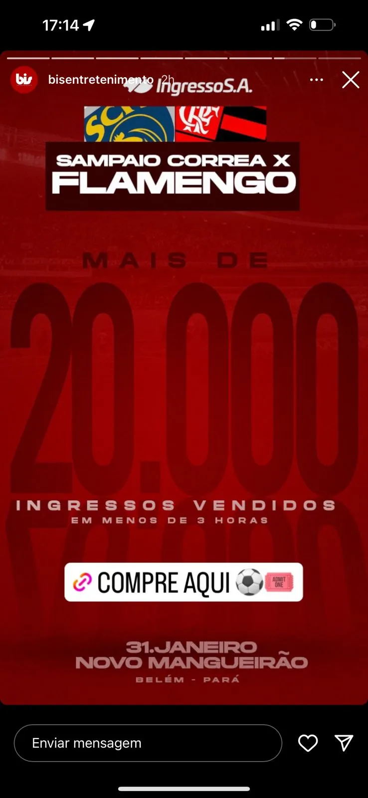 Jogo do Flamengo em Belém já tem 20 mil ingressos vendidos