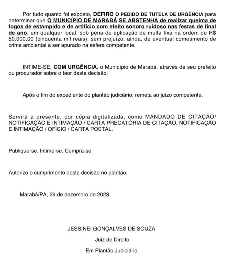 Decisão da justiça expedida nesta sexta-feira (29)