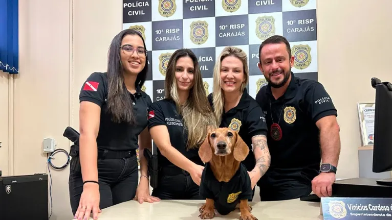 Malcom também já foi mascote da Polícia Civil de Marabá na conscientização sobre a luta contra os maus-tratos