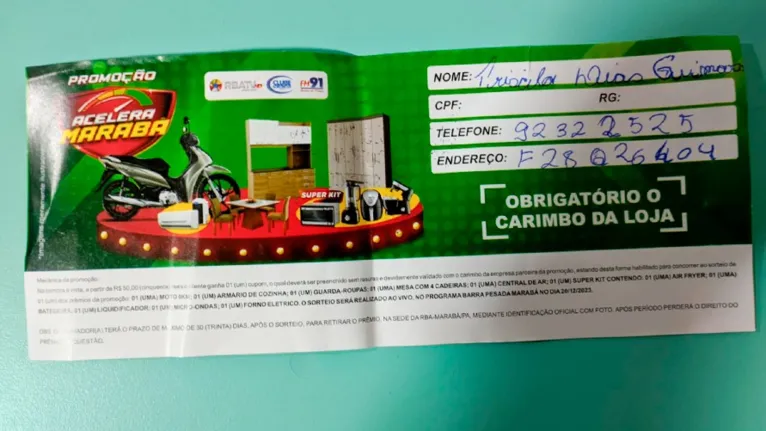 Priscila Dias Guimarães (ganhou 01 kit contendo Air Fryer + batedeira + liquidificador + forno elétrico, comprou na CM Motos)
