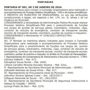 Prefeitura divulgou portaria sobre o PSS