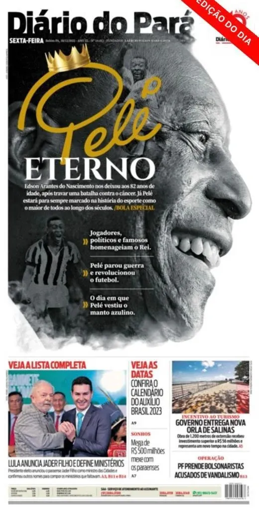 Jornais de todo o mundo, como Daily Sport, The Herald e AS, destacam morte de Pelé.