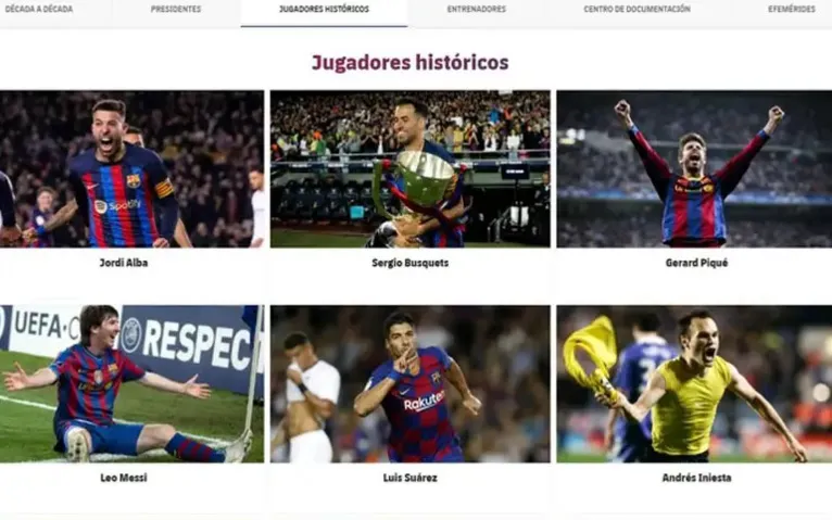 Página atualizada na qual o ex-jogador brasileiro já não figura mais na galeria de jogadores históricos do clube catalão.