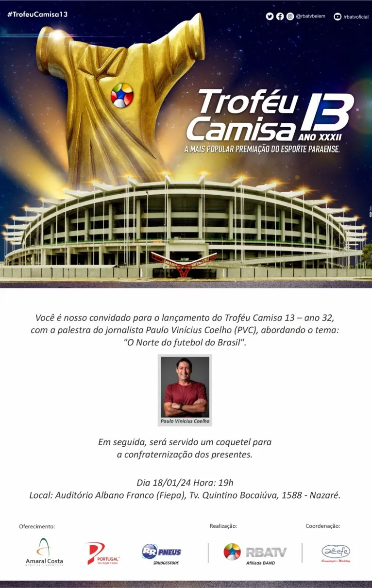 PVC fará palestra no lançamento do 32º Troféu Camisa 13