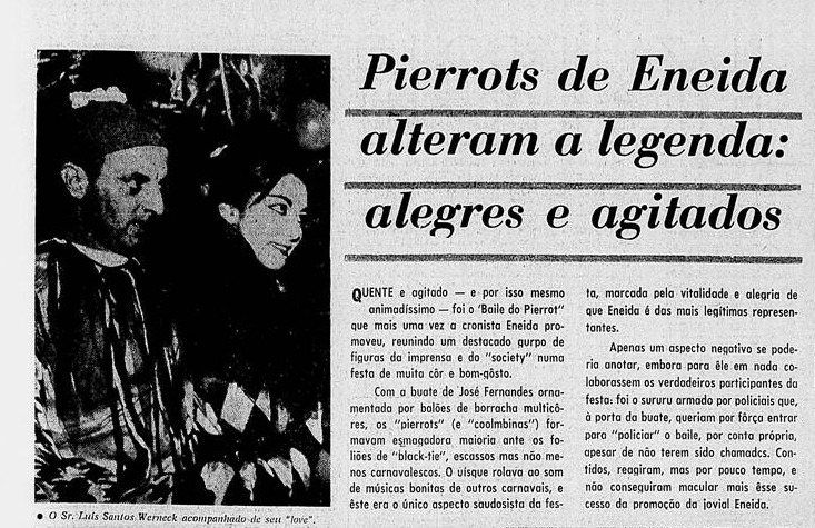 Citação do Baile de Pierrot no jornal Diário Carioca: o máximo de jornal, no mínimo de espaço em 1960.