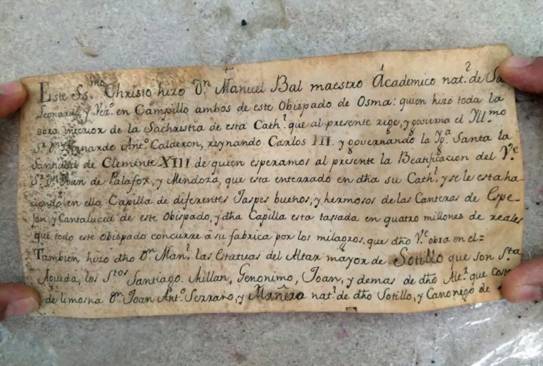 Documento datado de 1777 e assinado pelo capelão da catedral de Burgo de Osma, Joaquín Mínguez.