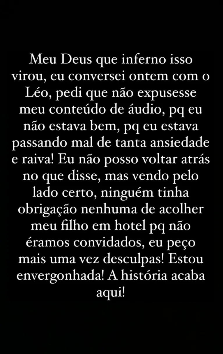 Manu disse que desabafou com Leo Dias, mas que conversa não deveria ser publicada