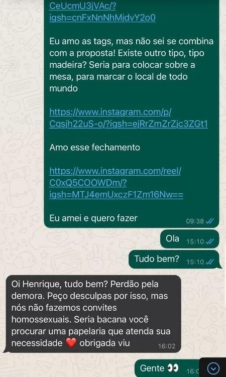 Loja recusa trabalho para casal gay e fala em "heterofobia"