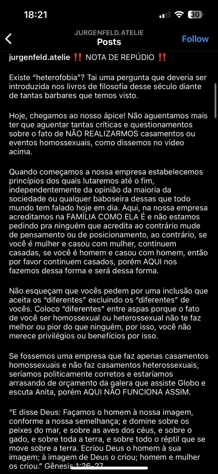 Loja recusa trabalho para casal gay e fala em "heterofobia"