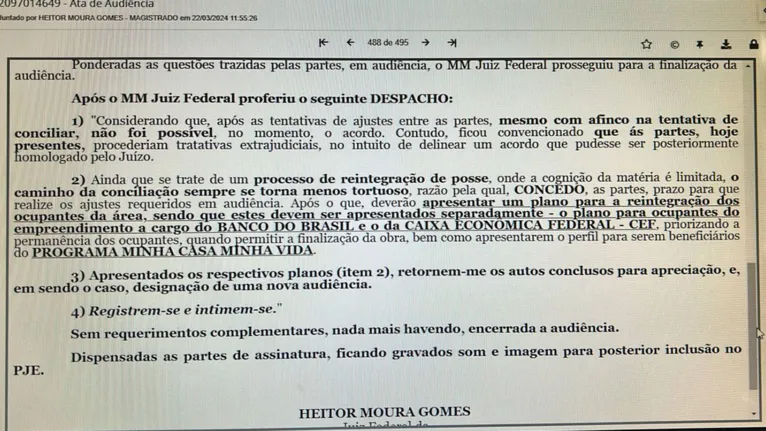 Despacho do juiz Heitor Moura Gomes da 2ª Vara Federal de Marabá