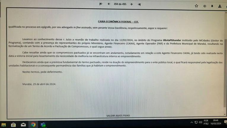 Documento da Caixa Econômica confirmando um Termo de Acordo e Pactuação de Compromissos