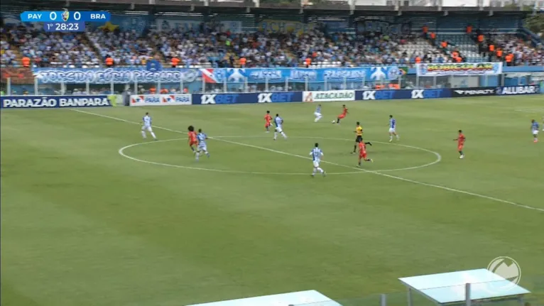 Imagem do jogo contra o Bragantino, pelo Parazão. Veja o posicionamento dos zagueiros e a falta de sincronia com os outros setores.