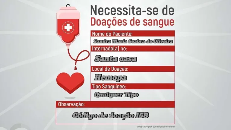 Paciente precisa de doação de sangue com urgência em Belém