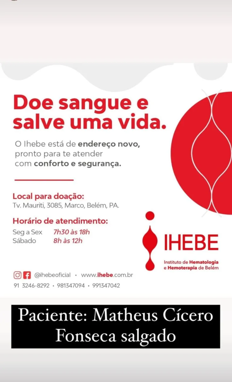 Criança precisa de doação de sangue em Belém. Ajude!