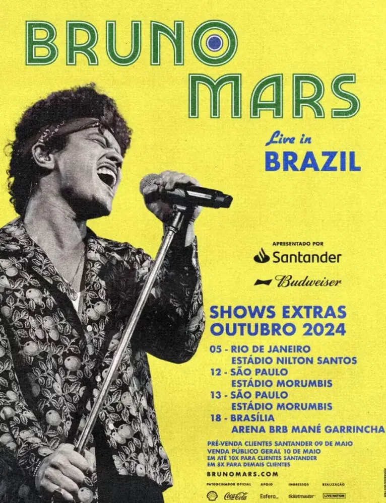 Mudou! Bruno Mars anuncia novas datas para shows no Brasil