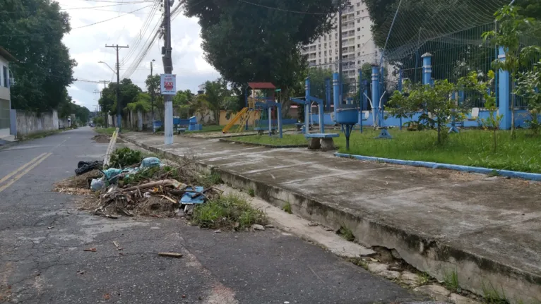 Após roçagem e limpeza de residencial, lixo foi deixado pelos funcionários da Prefeitura de Ananindeua às margens da rua há mais de duas semanas