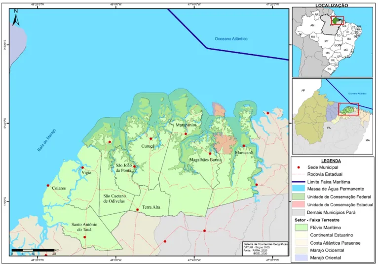 O Pará possui 47 municípios em sua zona costeira, divididos em cinco setores. O Setor Flúvio-Marítimo é composto por dez municípios, entre eles Marapanim, onde está localizada a Resex Mestre Lucindo.