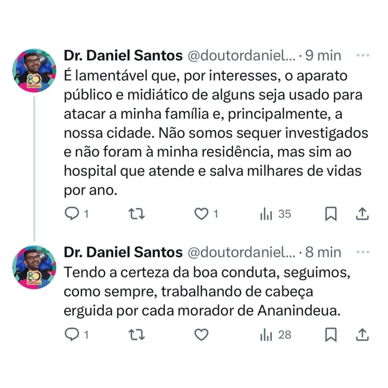 Publicação feita por Dr. Daniel Santos no X (antigo Twitter)