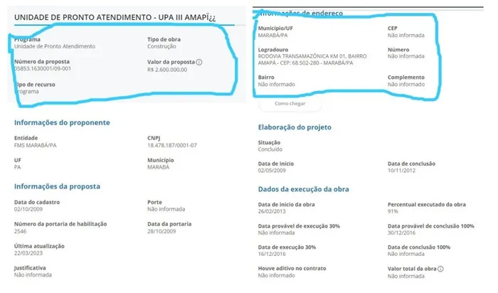 Comprovante do repasse do valor para a construção da UPA em Marabá no ano de 2009