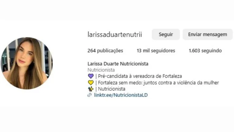 Larissa divulgou no Instagram a pré-candidatura