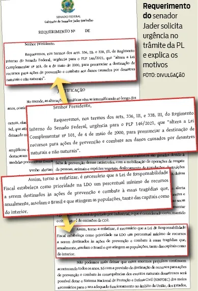 Jader pede urgência para projeto para desastres ambientais