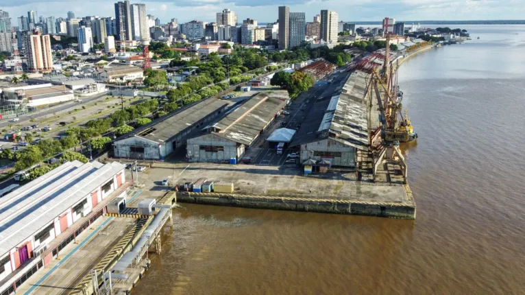 Área portuário onde está em obras do Porto Futuro 2, que irá abrigar o novo hotel para a COP 30