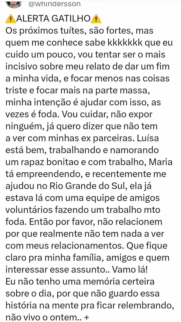 Whindersson revela abuso sexual e tentativa de suicídio 