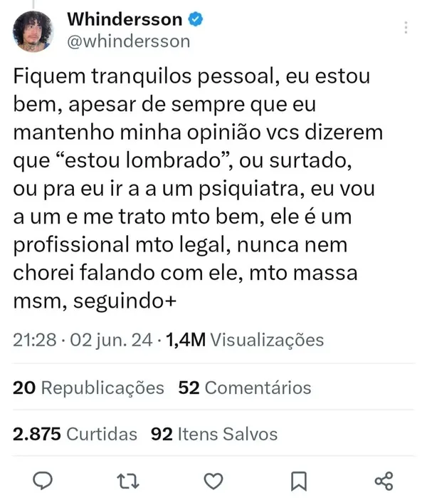 Whindersson revela abuso sexual e tentativa de suicídio 