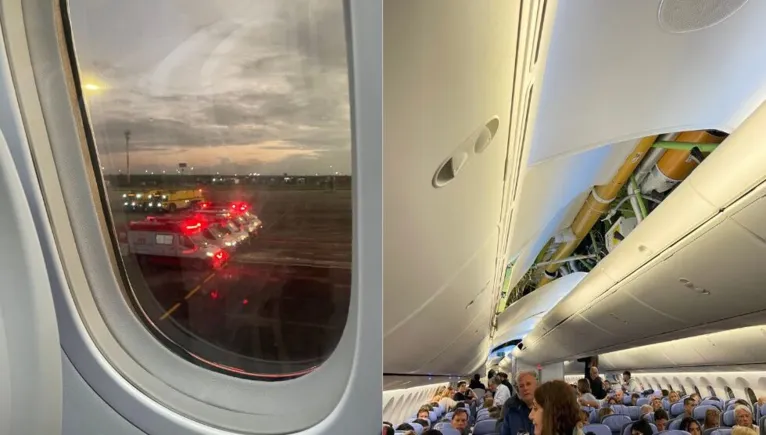 Ambulâncias estavam aguardando pouso de emergência de avião em Natal. Turbulência deixou a cabine de passageiros da aeronave com diversos danos