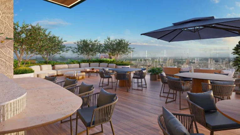 Com um pavimento de lazer no rooftop, o Torre L’acqua possui amplo Espaço Gourmet com deck para cidade.